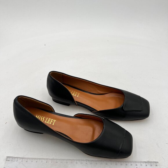 Miss Left Black Square Toe D'Orsay Pumps Low Chunky Heels Slip On Fashion Shoe - Picture 3 of 7